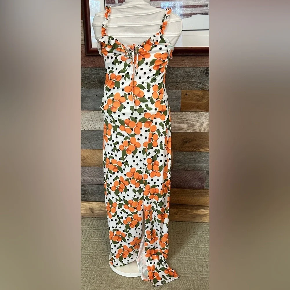 NWT-PrettyLittleThing Orange Print Polka Dot Dress - Picture 7 of 9